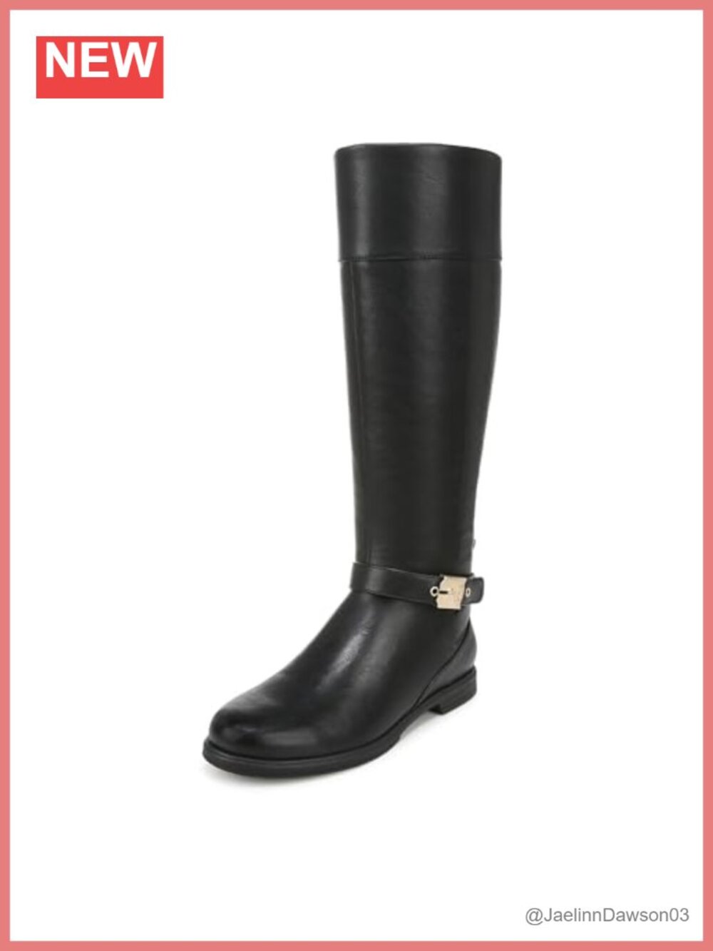 Wide Calf Knee High Boots with Buckle Detail Womens Faux Leather Block Heel Zip